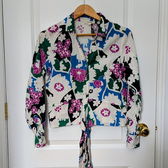 Christian Siriano Tops - Christian Siriano New York Floral Tie-Front Blouse Linen Blend Medium #56